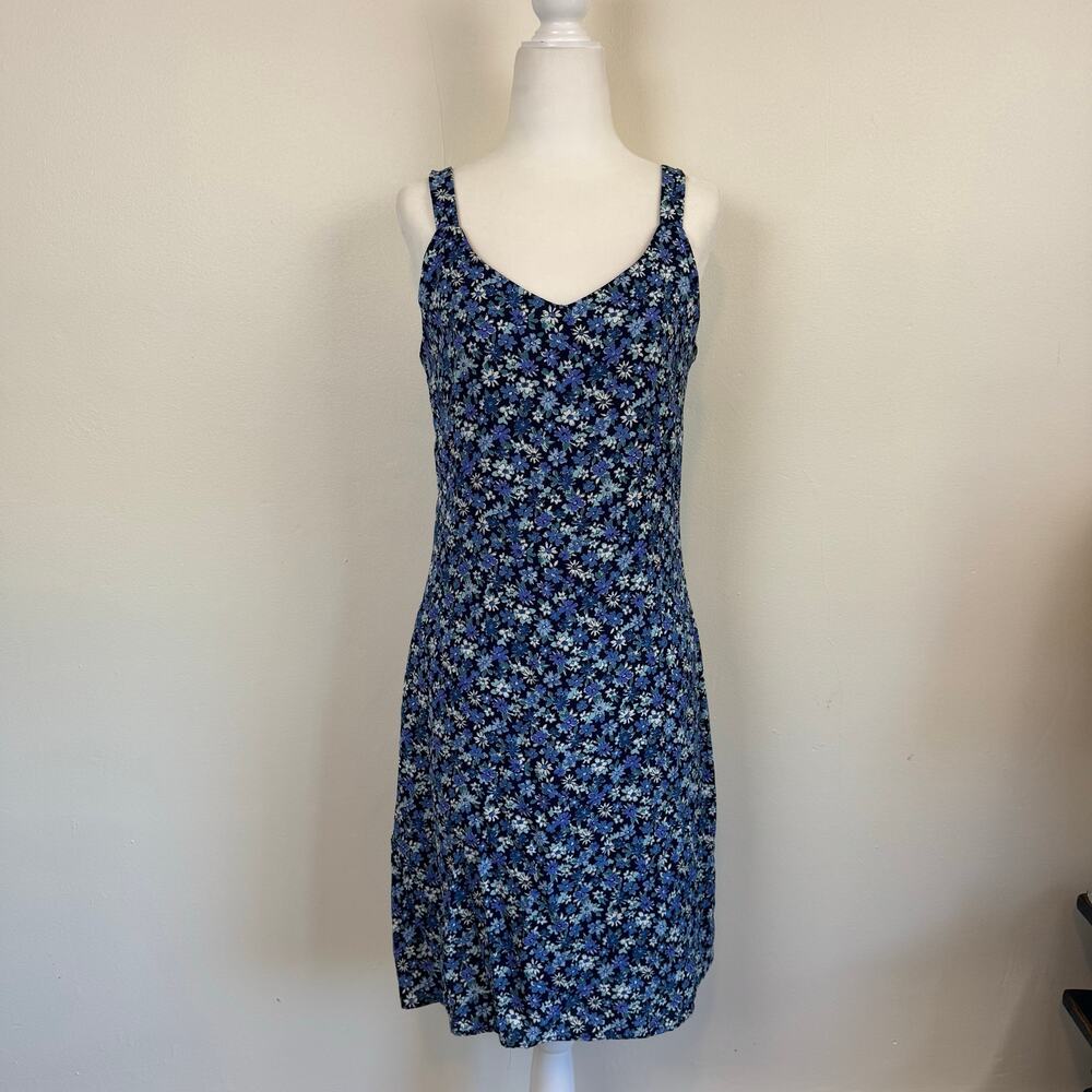 Vtg 90s Grunge Bias M Daisy Floral Slip Dress Blue Ditsy Lined USA Harold